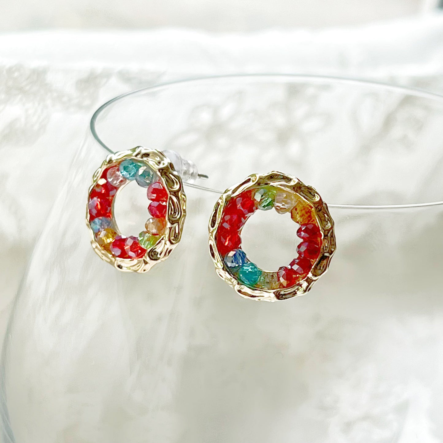 Rainbow Beads Circle Stud Earrings-Ninaouity