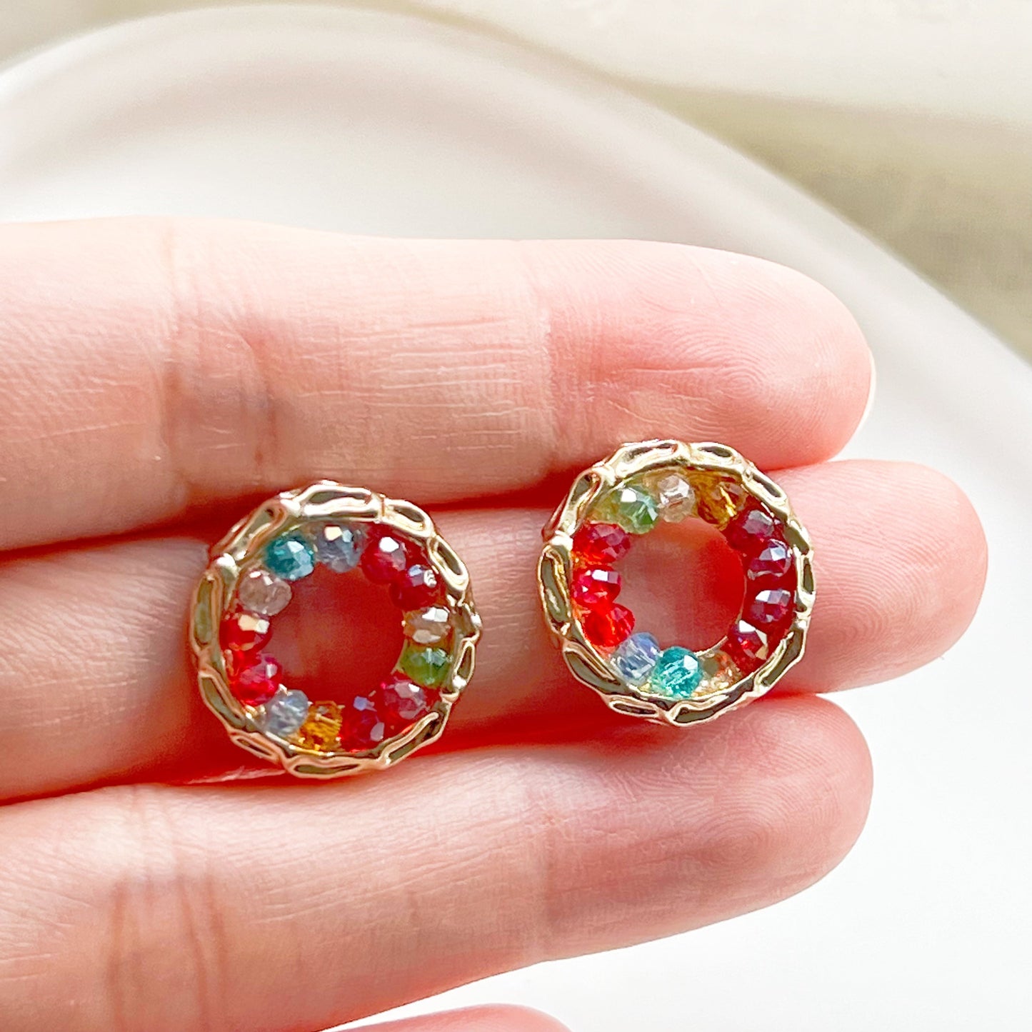 Rainbow Beads Circle Stud Earrings-Ninaouity