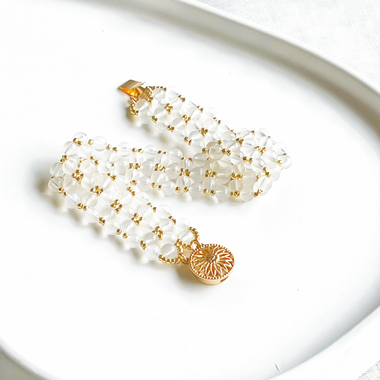 Rainbow Moonstone Beaded Woven Cuff Bracelet-Ninaouity