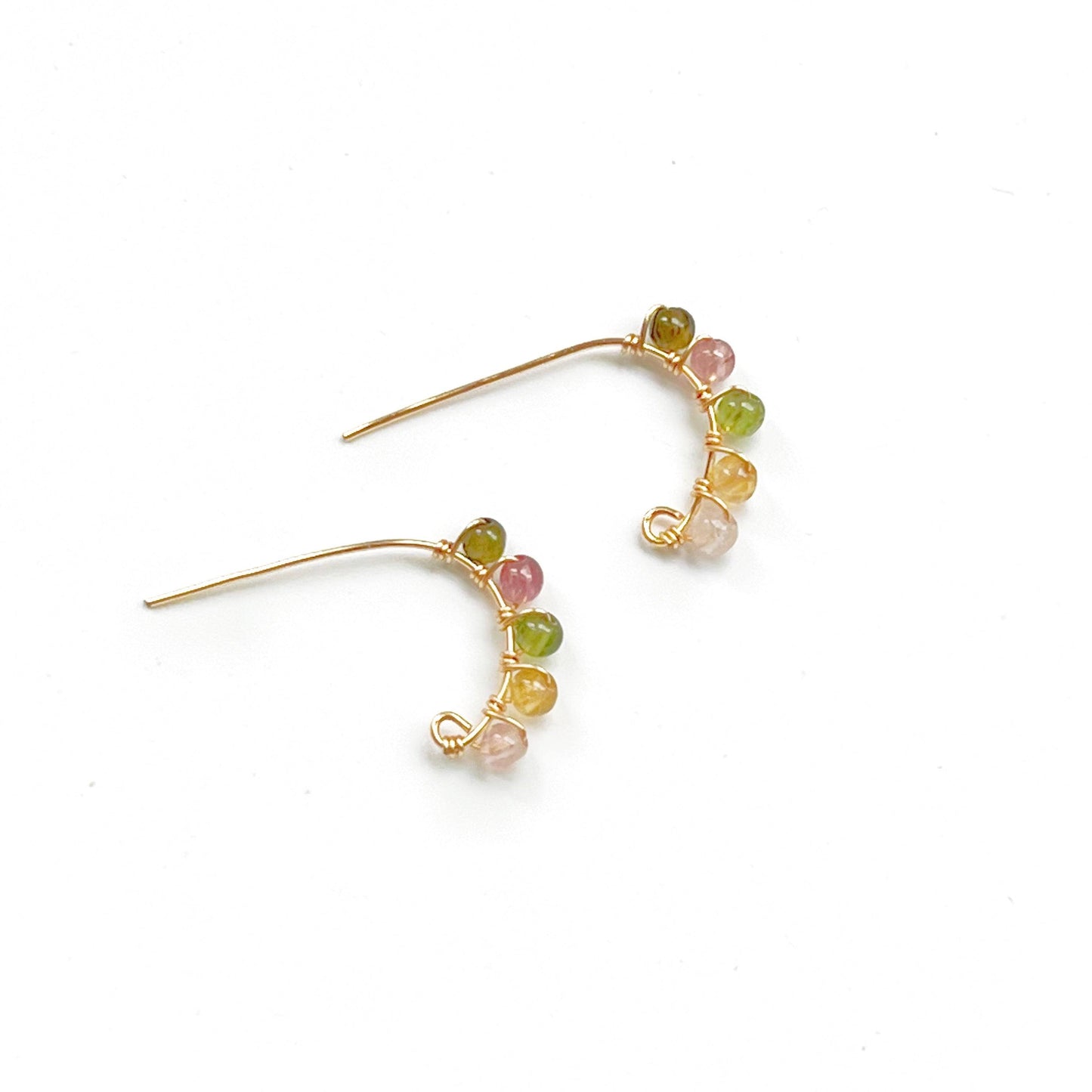Rainbow Tourmaline Beaded Half Hoop Earrings - October Birthstone Gift-Ninaouity