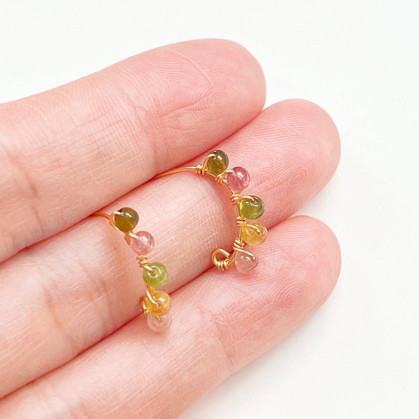 Rainbow Tourmaline Beaded Half Hoop Earrings - October Birthstone Gift-Ninaouity
