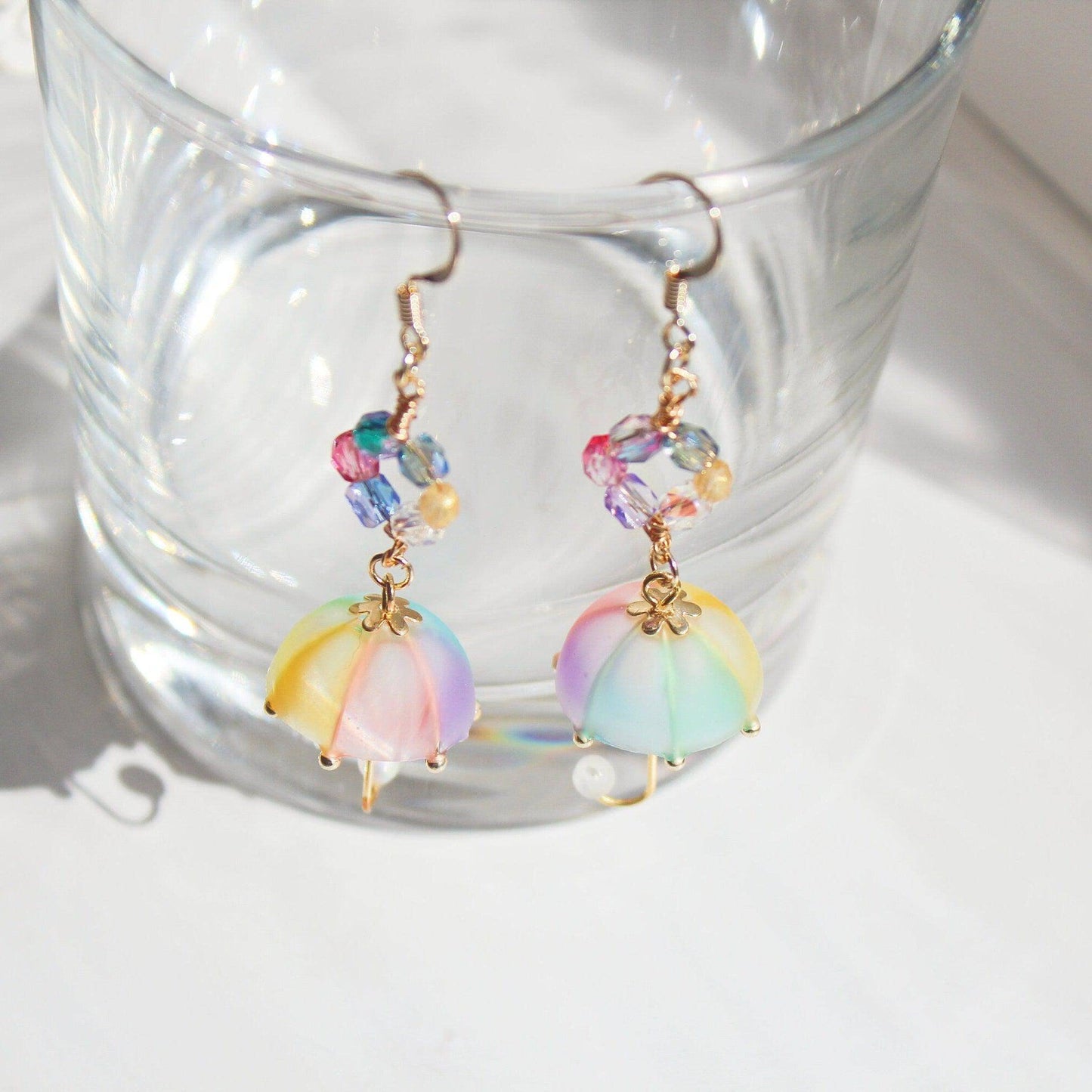 Rainbow Umbrella Drop Earrings-Ninaouity