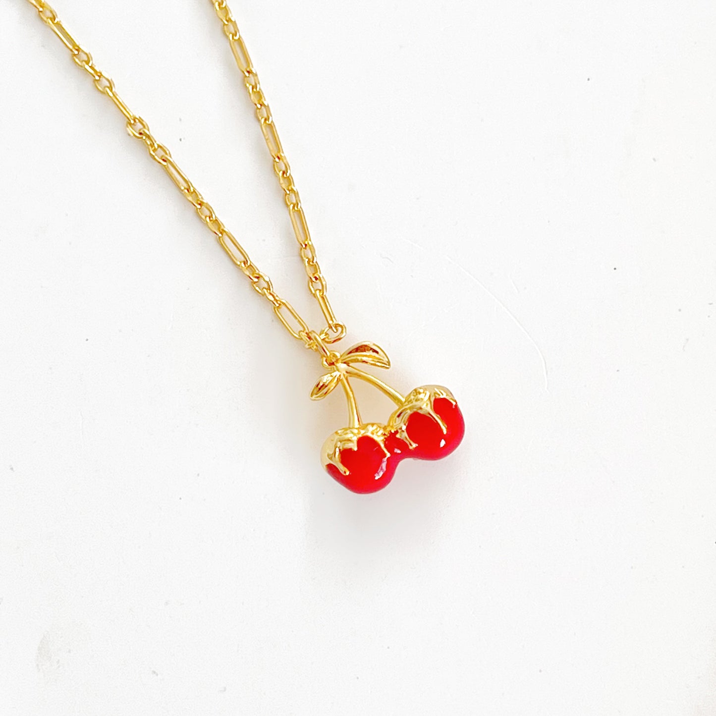 Red Cherry in Gold Chain Necklace-Ninaouity