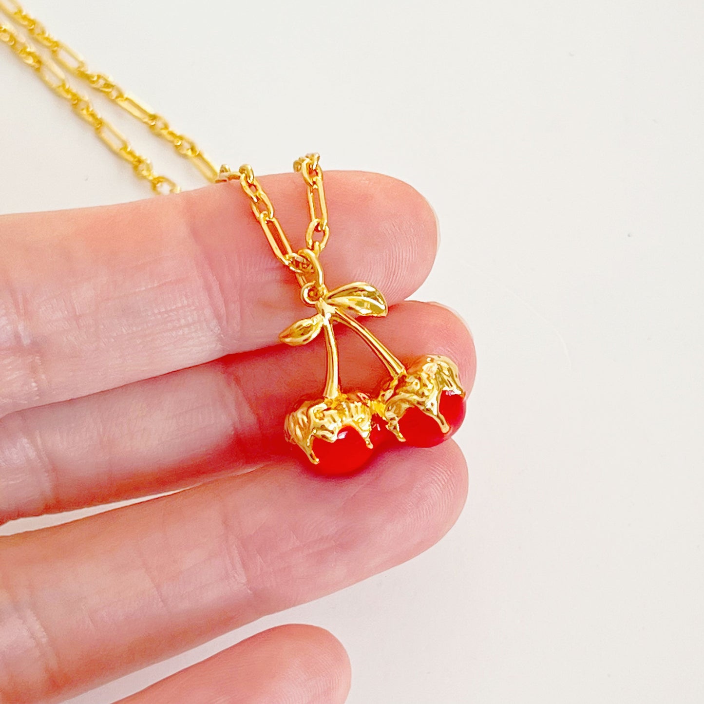 Red Cherry in Gold Chain Necklace-Ninaouity