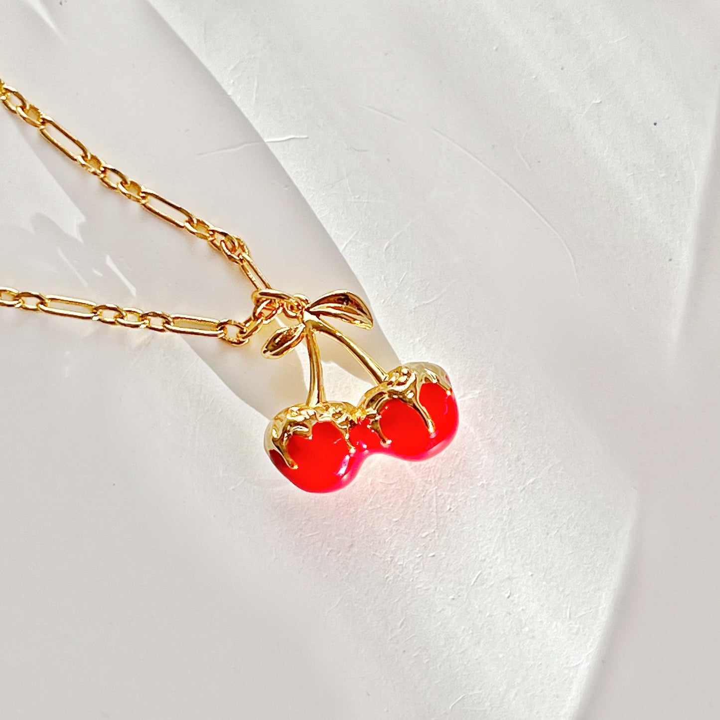 Red Cherry in Gold Chain Necklace-Ninaouity