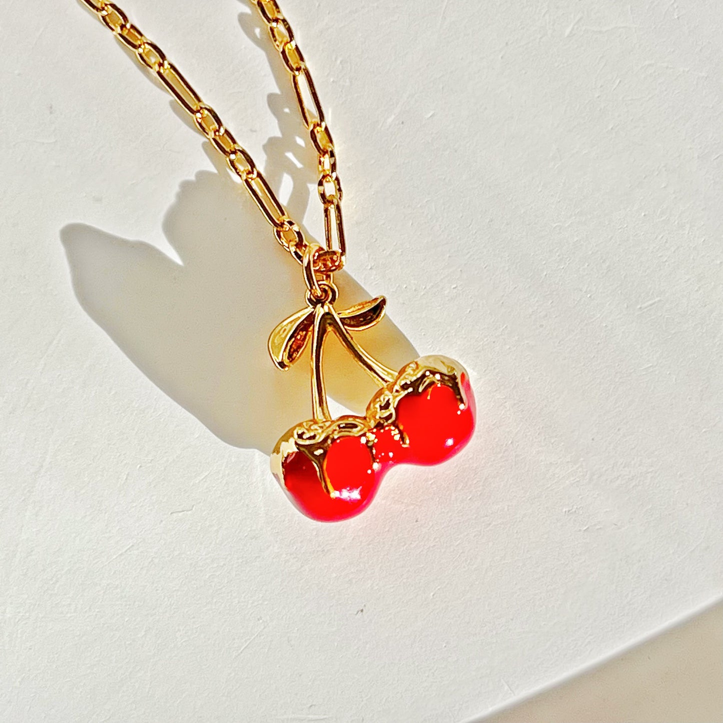 Red Cherry in Gold Chain Necklace-Ninaouity