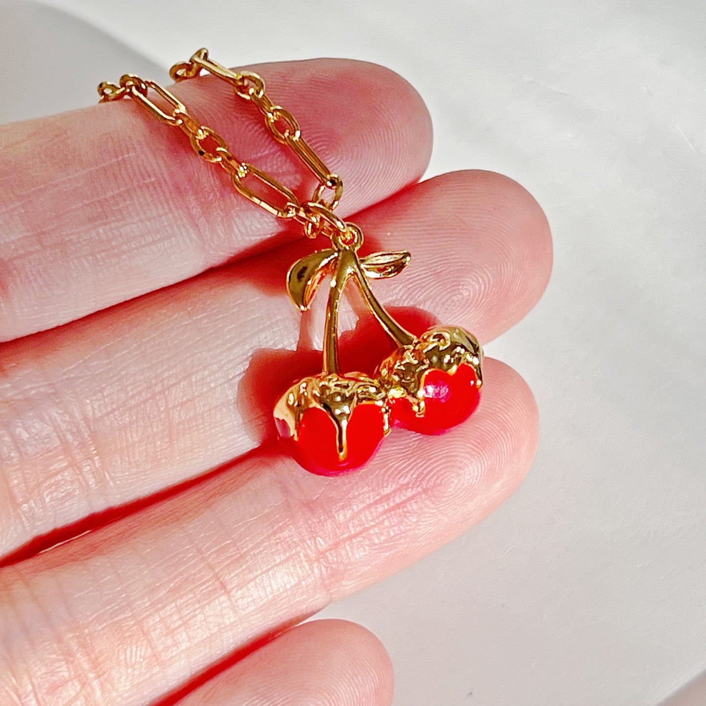 Red Cherry in Gold Chain Necklace-Ninaouity