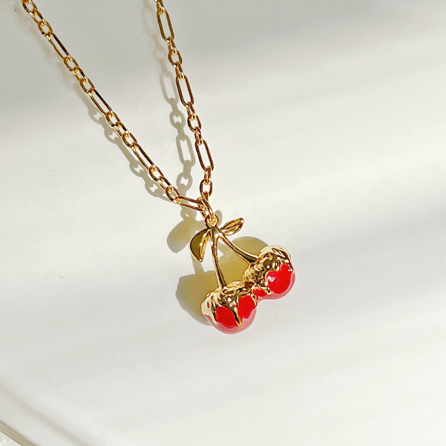 Red Cherry in Gold Chain Necklace-Ninaouity