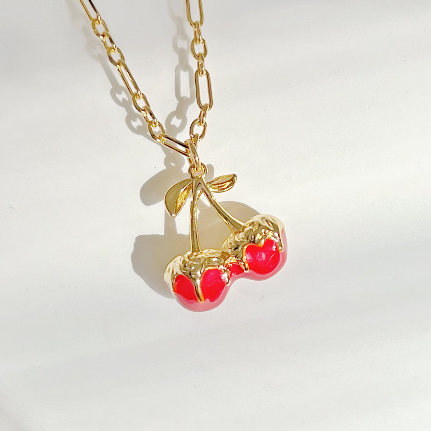 Red Cherry in Gold Chain Necklace-Ninaouity