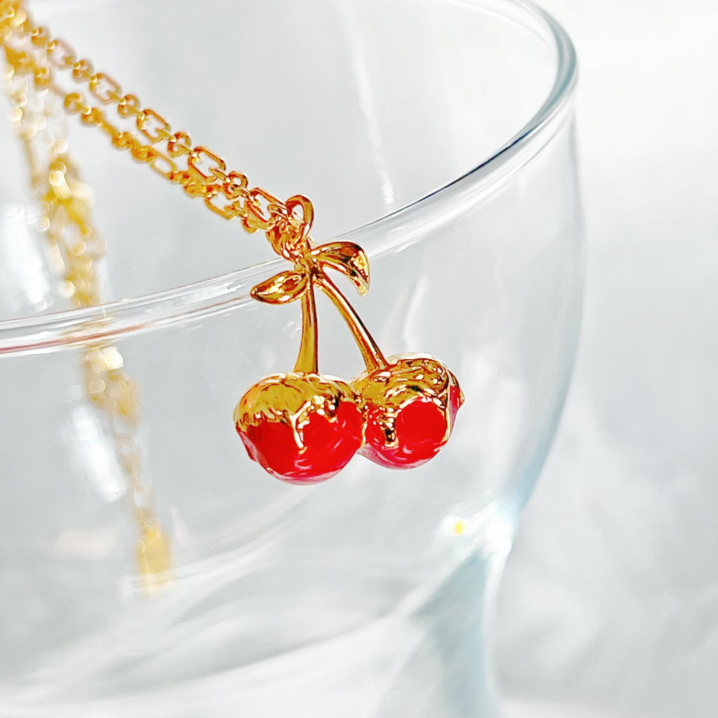 Red Cherry in Gold Chain Necklace-Ninaouity