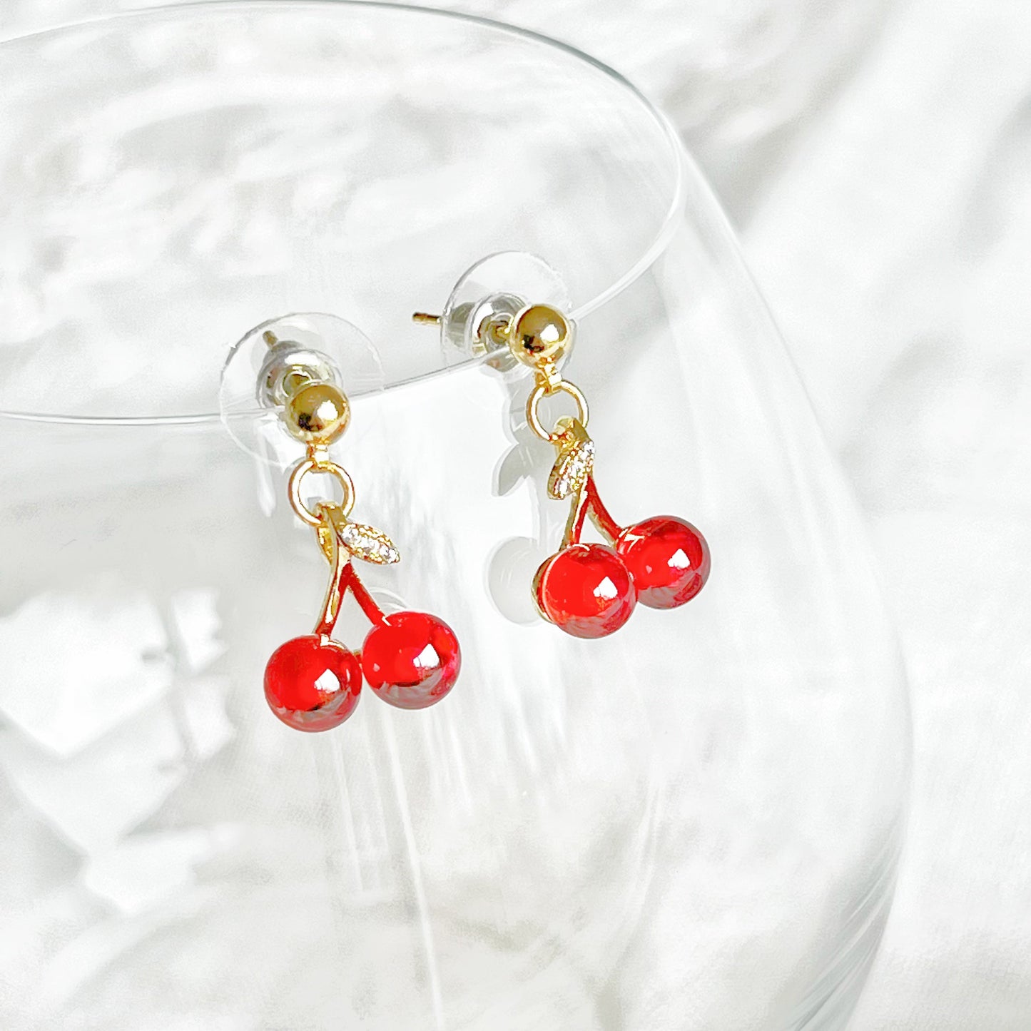 Red Cherry Mini Drop Earrings-Ninaouity