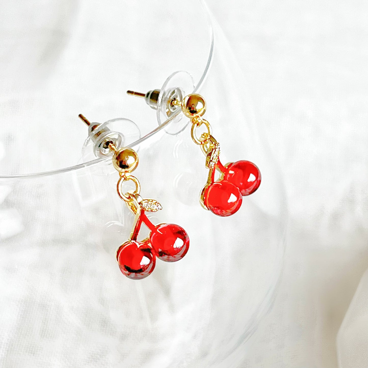 Red Cherry Mini Drop Earrings-Ninaouity