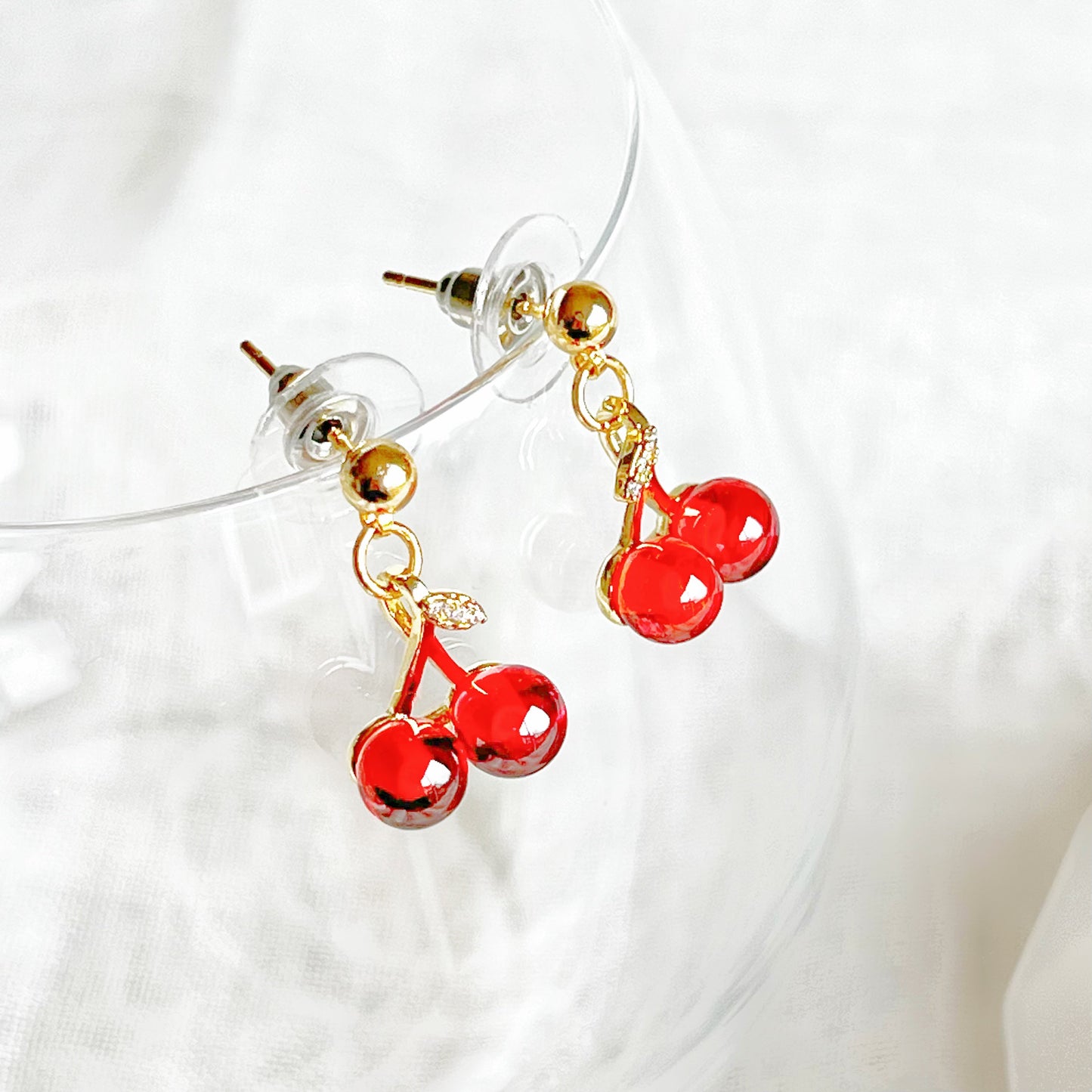 Red Cherry Mini Drop Earrings-Ninaouity