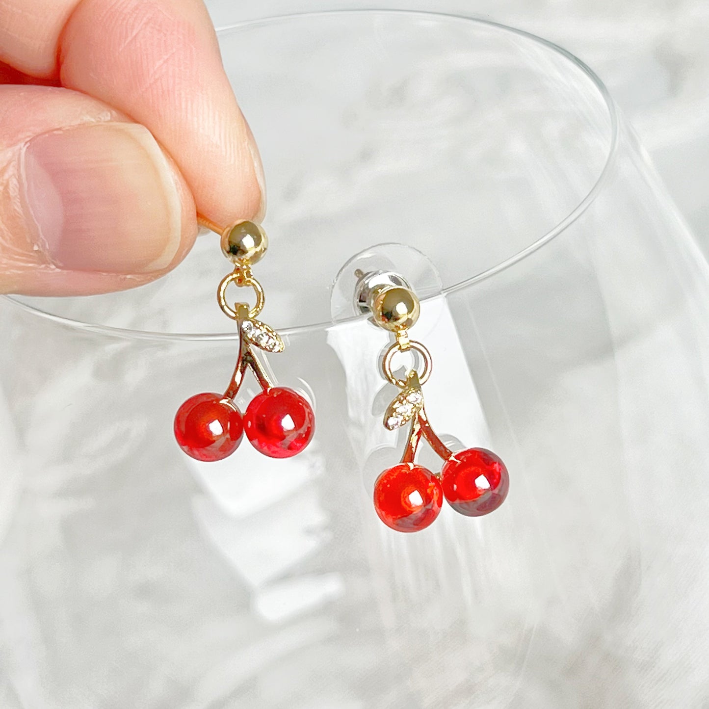 Red Cherry Mini Drop Earrings-Ninaouity