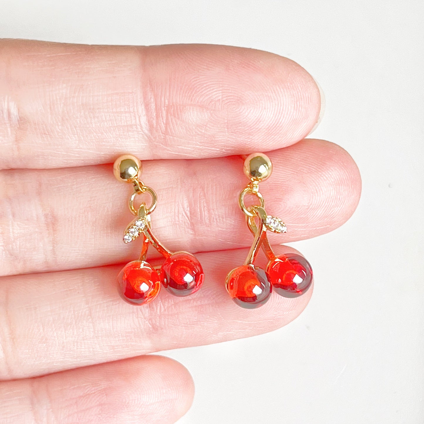 Red Cherry Mini Drop Earrings-Ninaouity