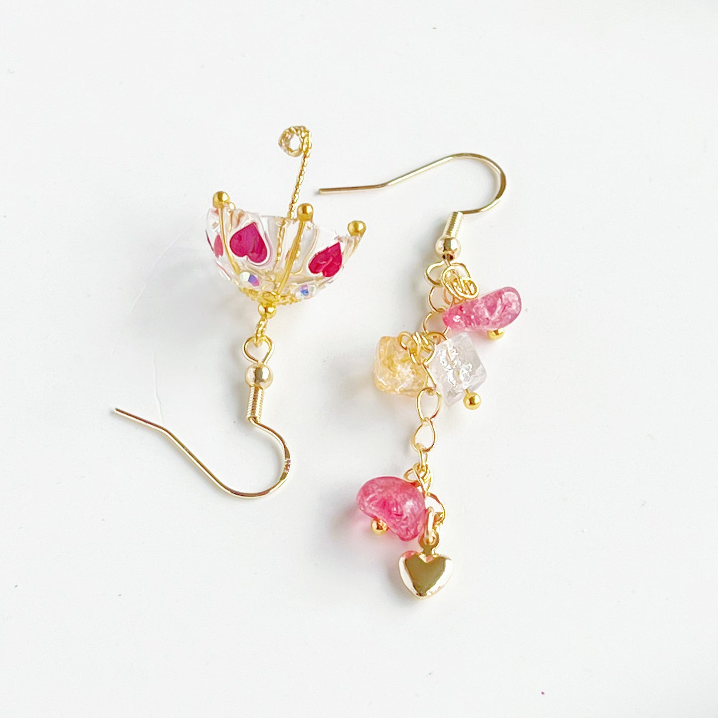 Red Heart Confetti Umbrella and Rainbow Stones Drop Earrings-Ninaouity