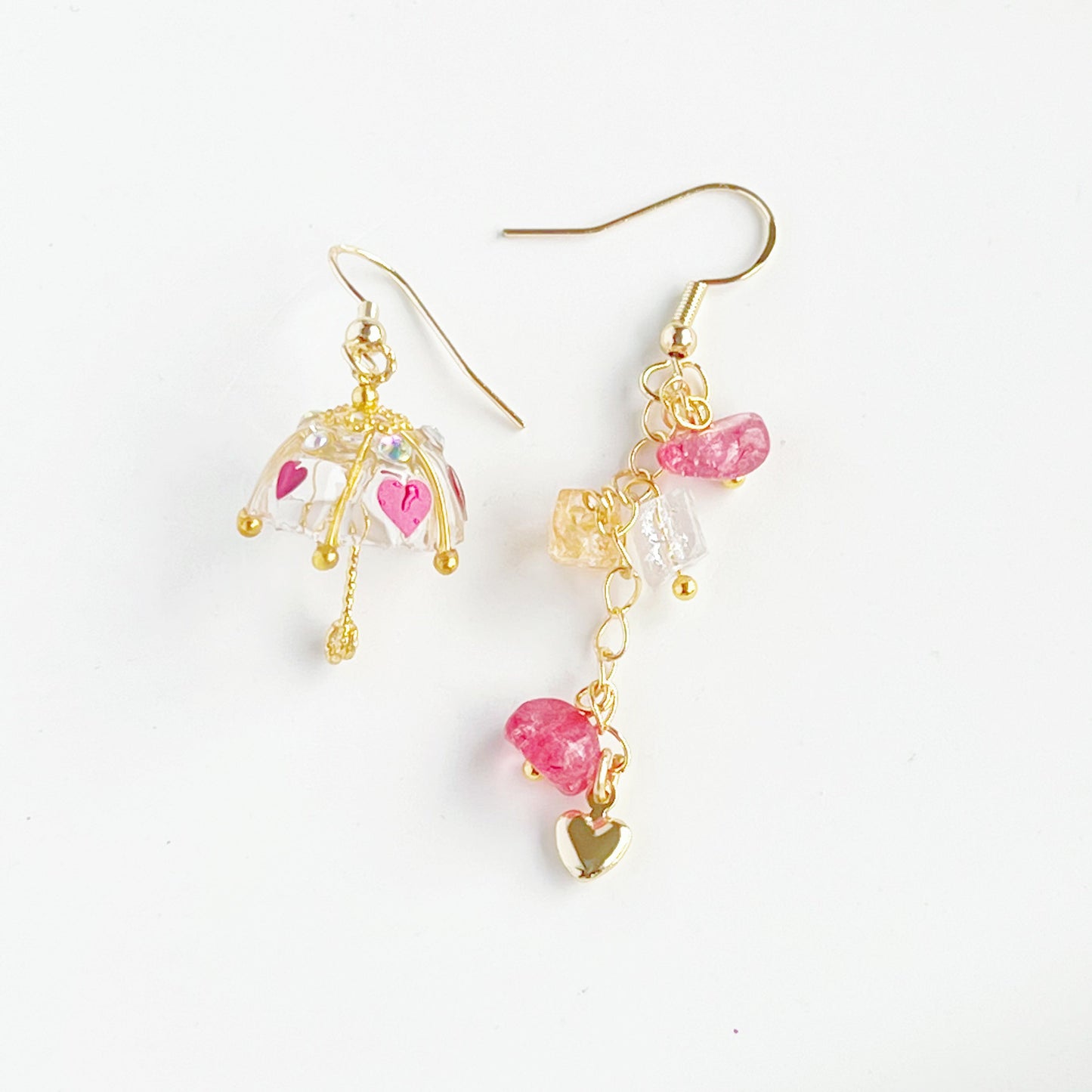 Red Heart Confetti Umbrella and Rainbow Stones Drop Earrings-Ninaouity