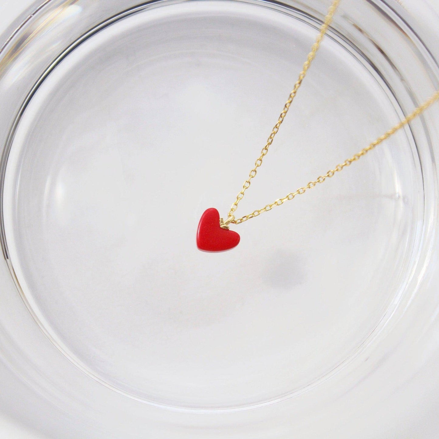 Red Heart Necklace - Tiny Red Heart in Gold Chain Necklace-Ninaouity