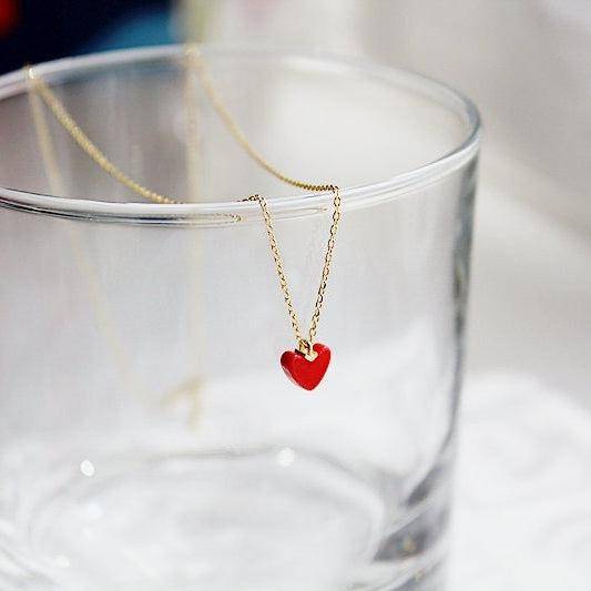 Red Heart Necklace - Tiny Red Heart in Gold Chain Necklace-Ninaouity