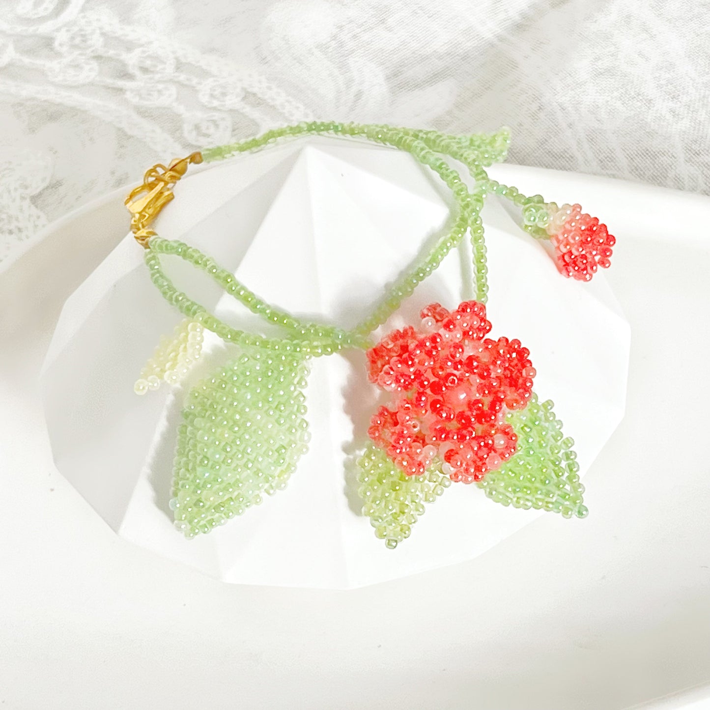 Red Rose Flower Beaded Bracelet-Ninaouity