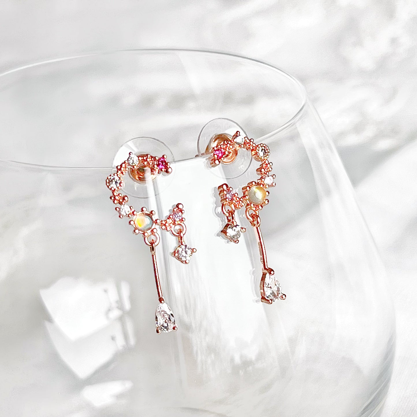 Rose Gold Moon Drop Earrings-Ninaouity