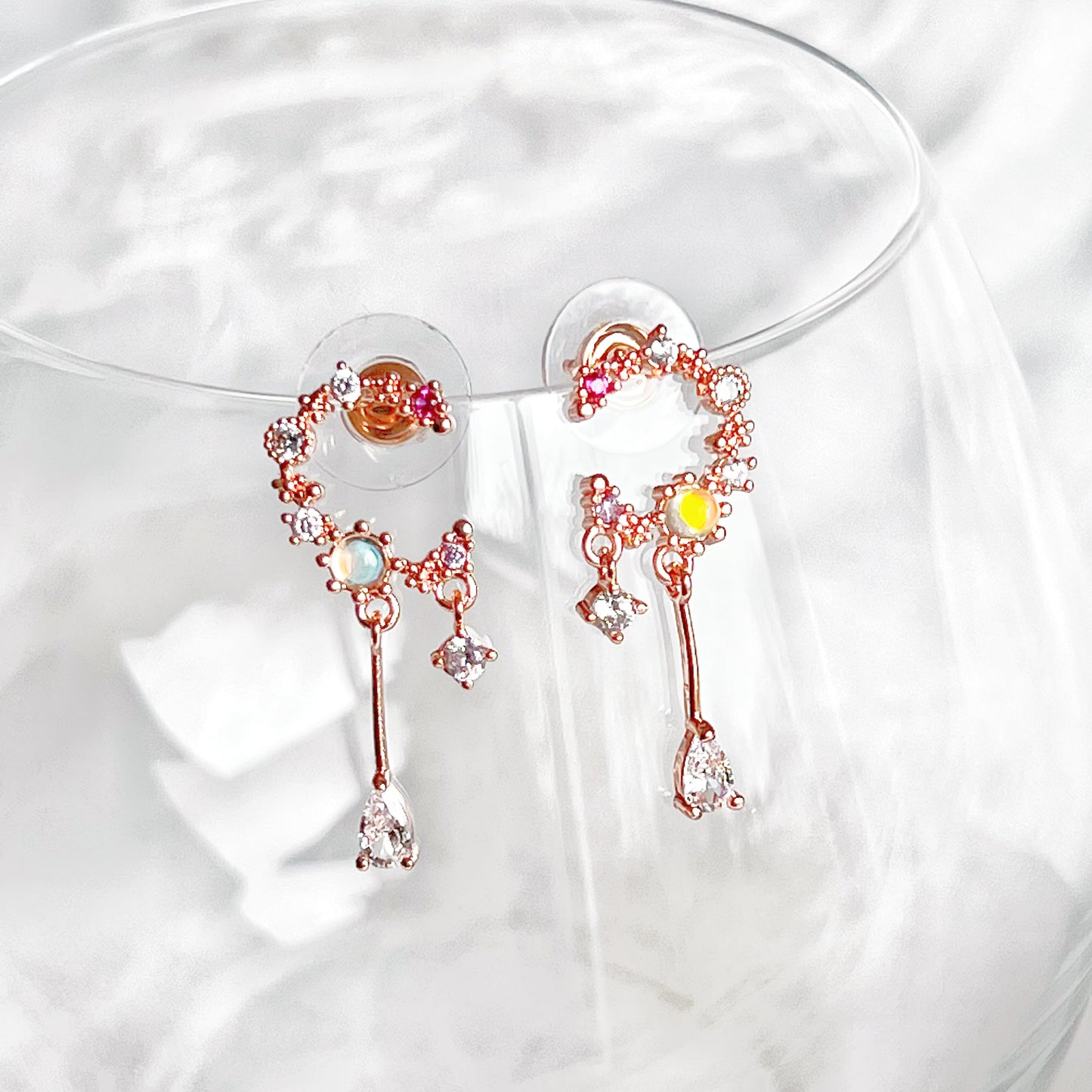 Rose Gold Moon Drop Earrings-Ninaouity