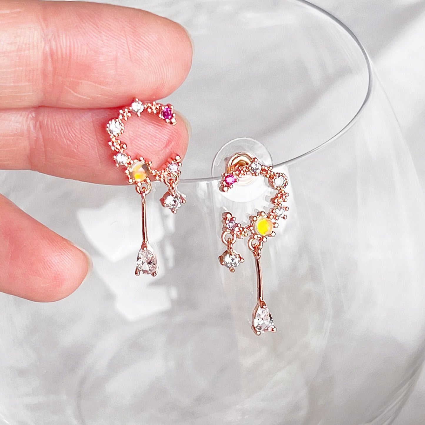 Rose Gold Moon Drop Earrings-Ninaouity