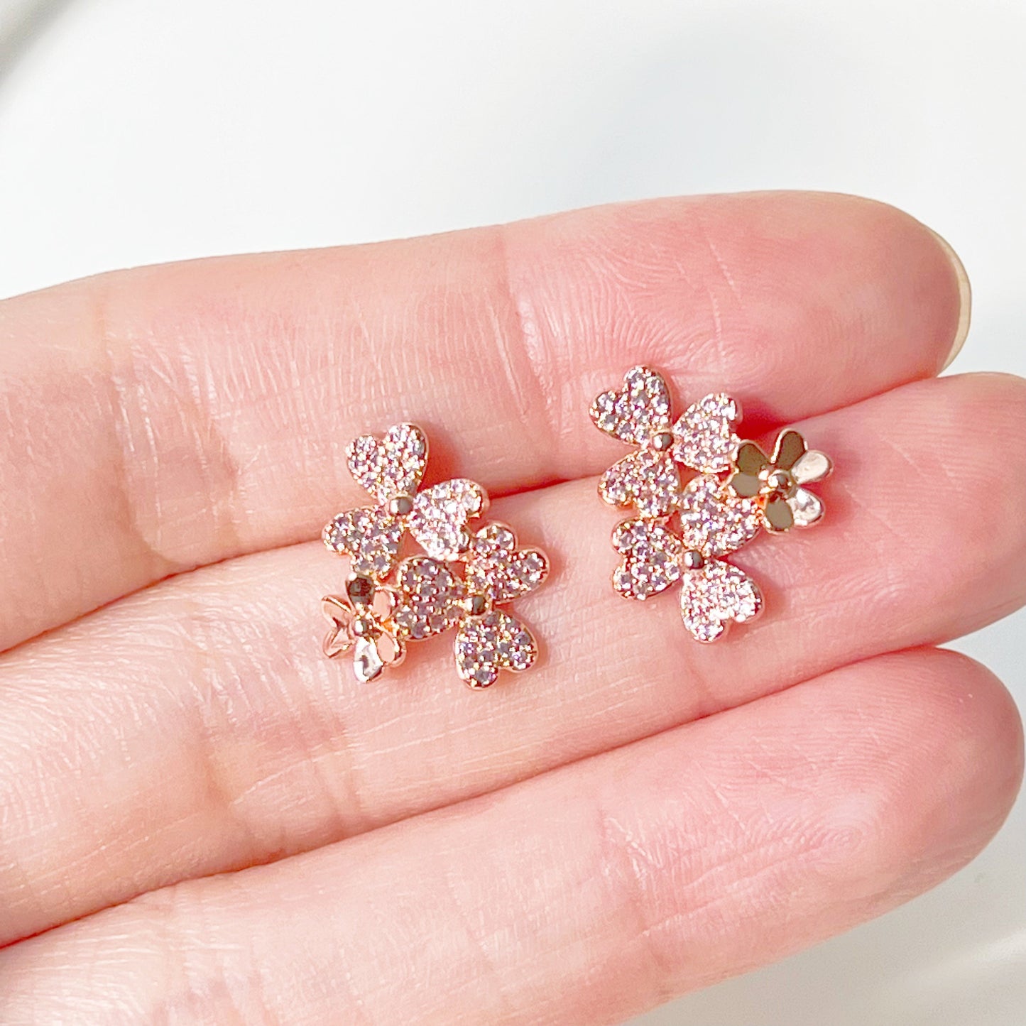 Rose Gold Shamrock Flower Earrings-Ninaouity