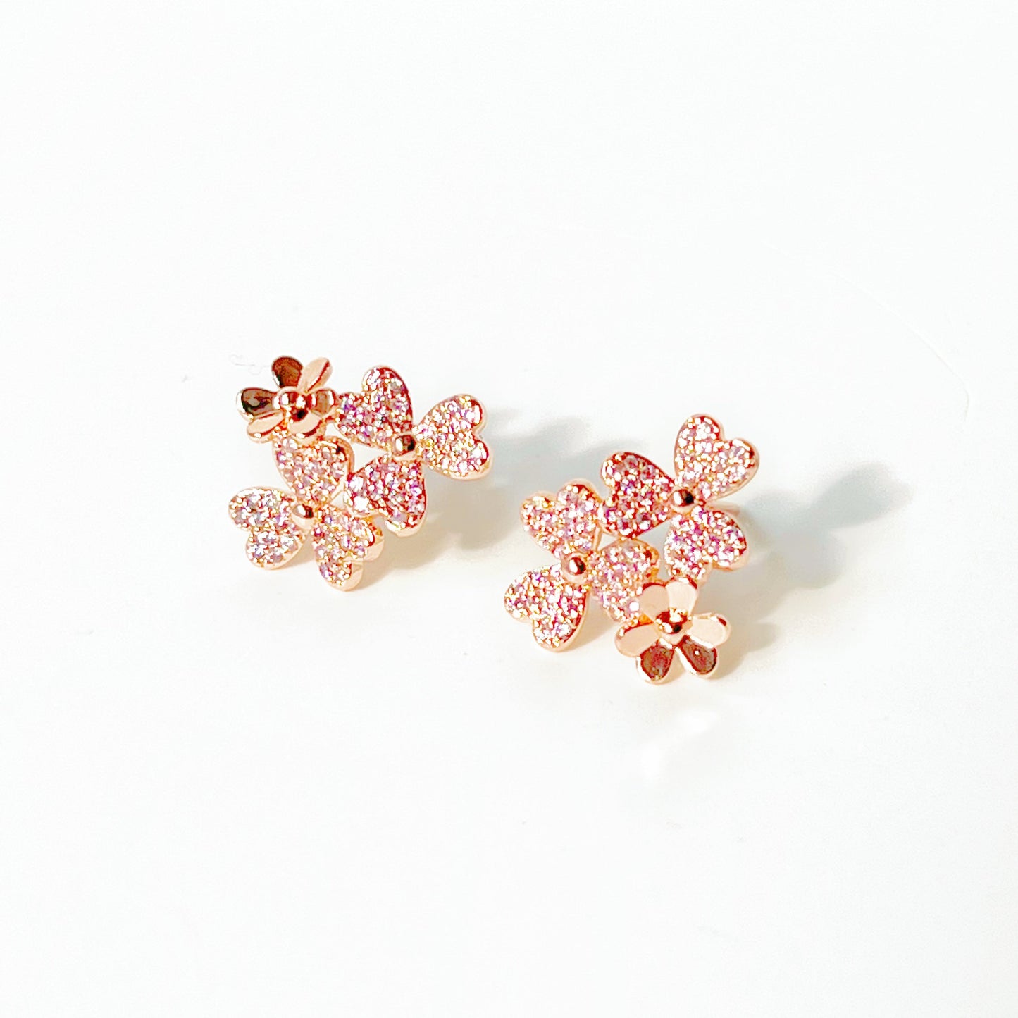 Rose Gold Shamrock Flower Earrings-Ninaouity