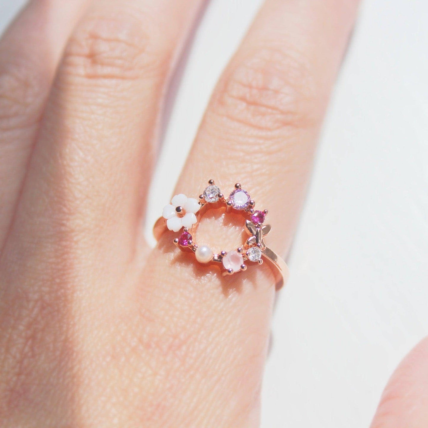 Rose Gold Wreath Flower Adjustable Ring-Ninaouity
