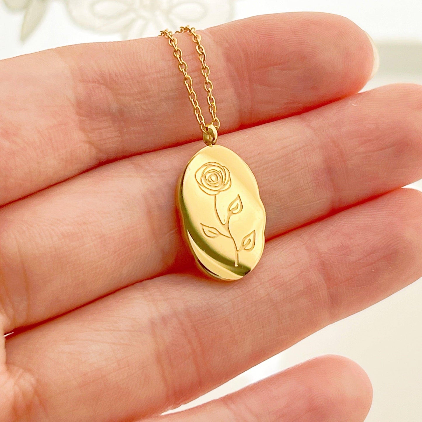 Rose Pendant Necklace - June Birth Flower Stainless Steel Necklace-Ninaouity