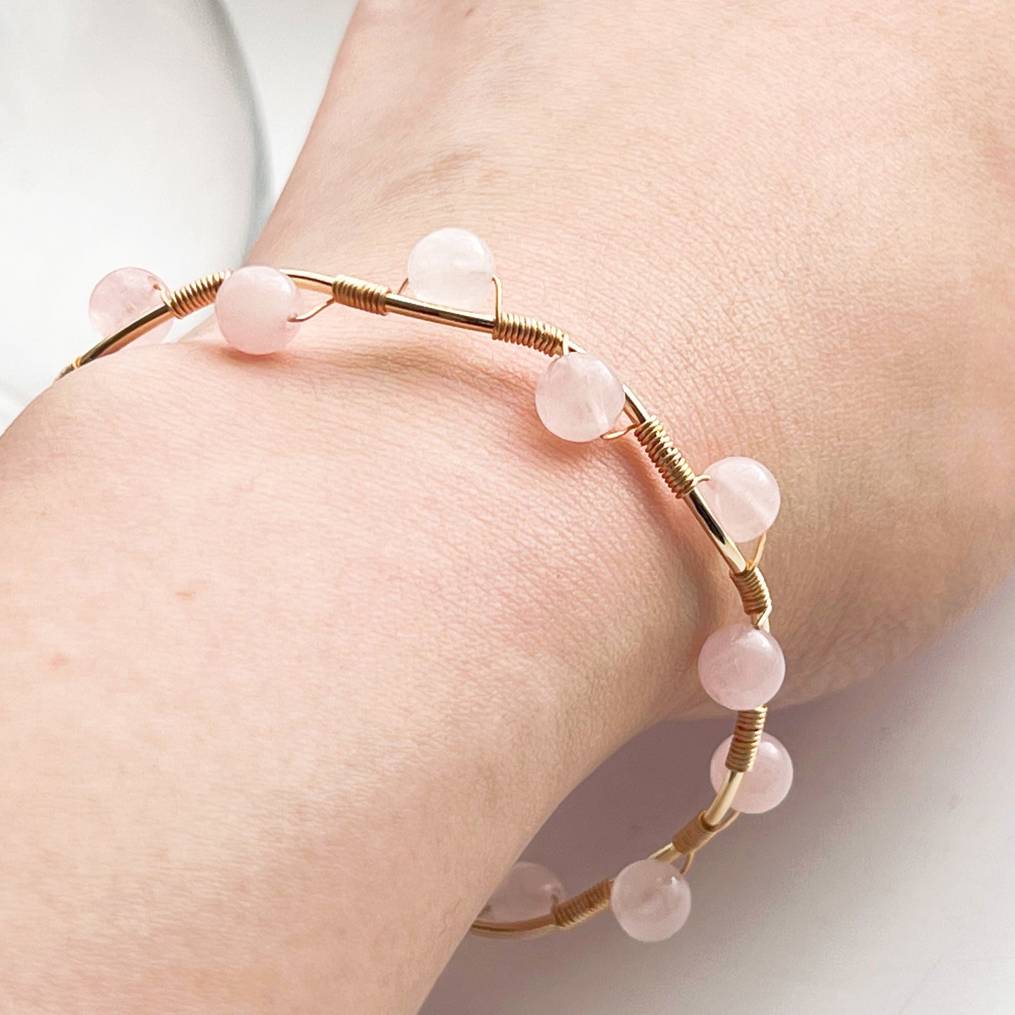 Rose Quartz Crystal Cuff Bracelet-Ninaouity