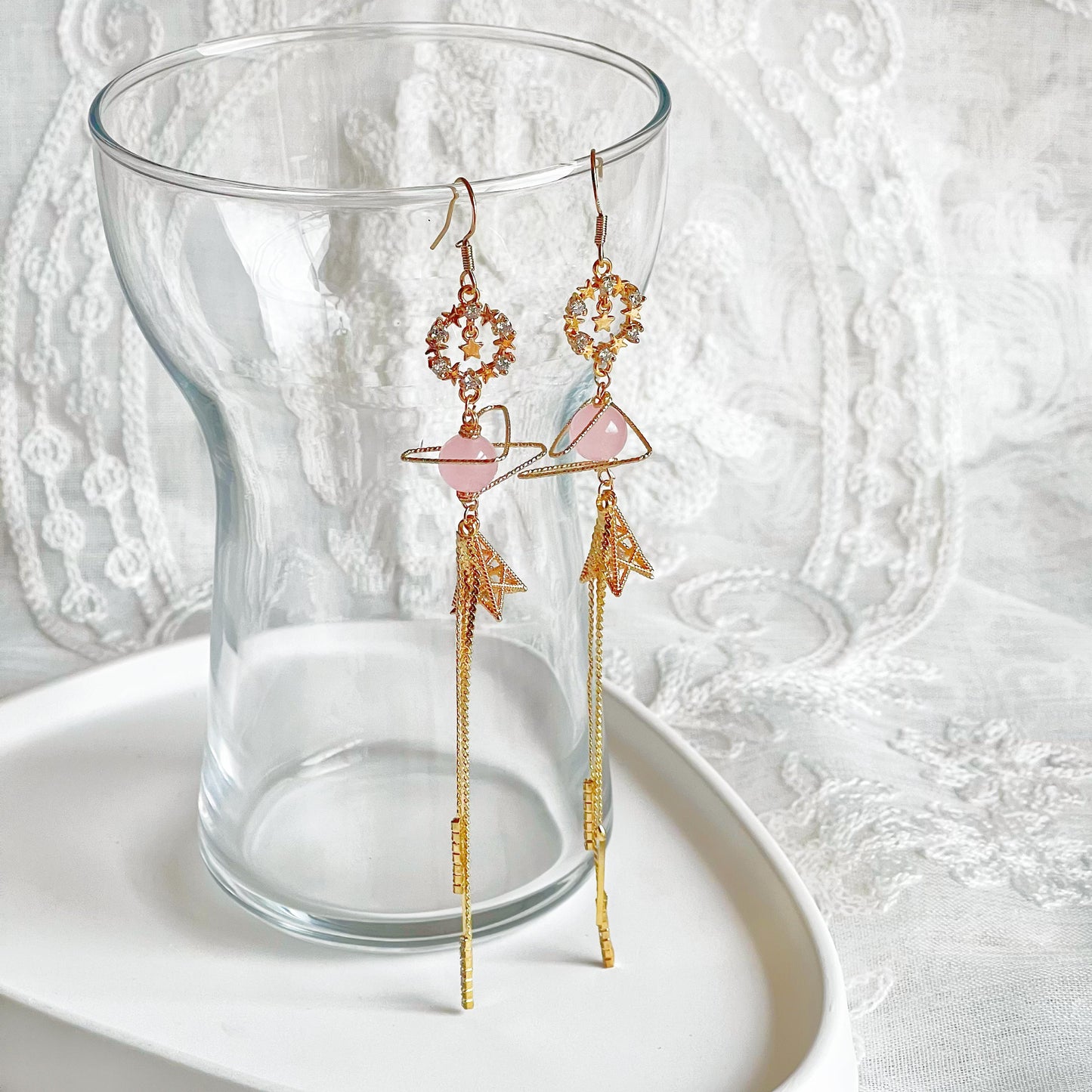 Rose Quartz Shooting Stars Earrings-Ninaouity
