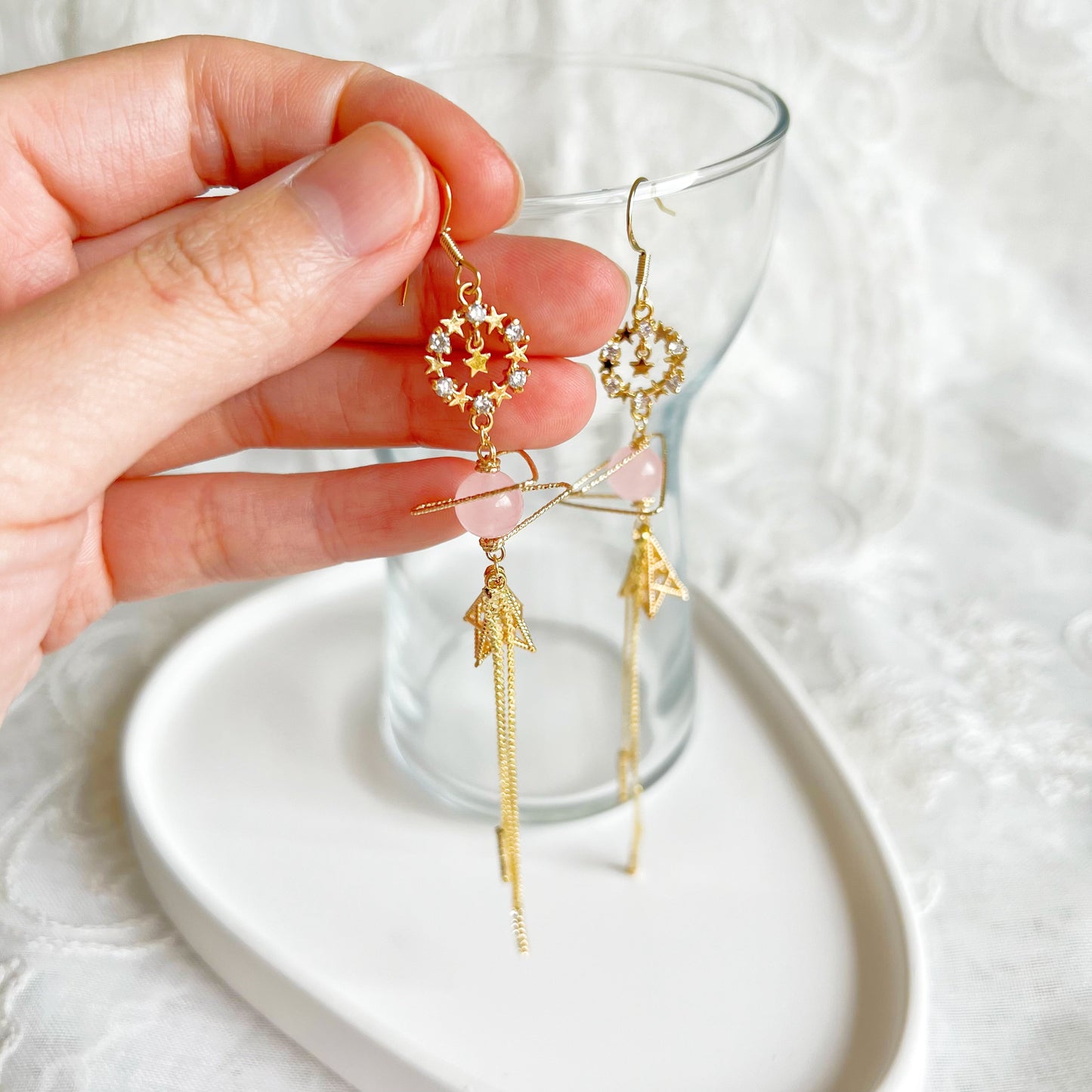 Rose Quartz Shooting Stars Earrings-Ninaouity