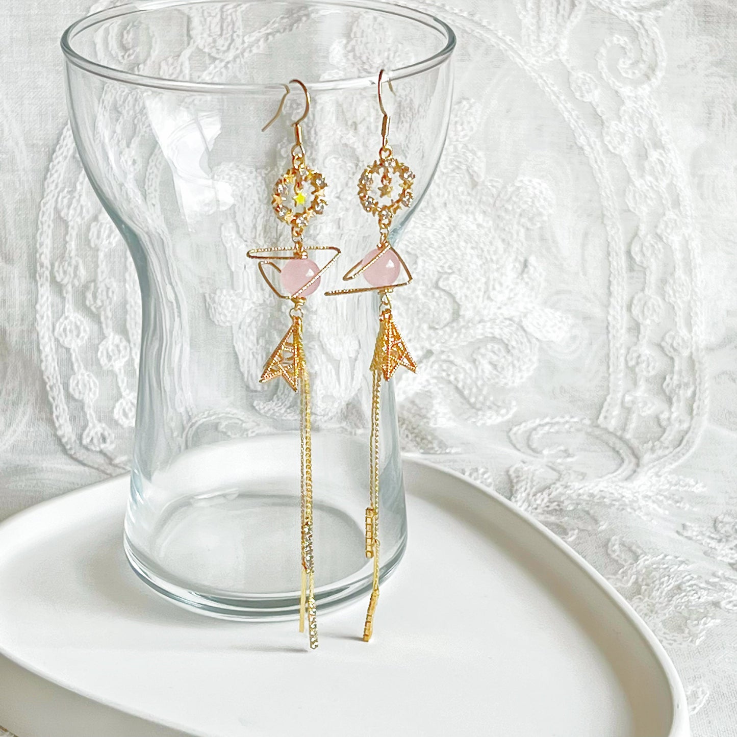 Rose Quartz Shooting Stars Earrings-Ninaouity