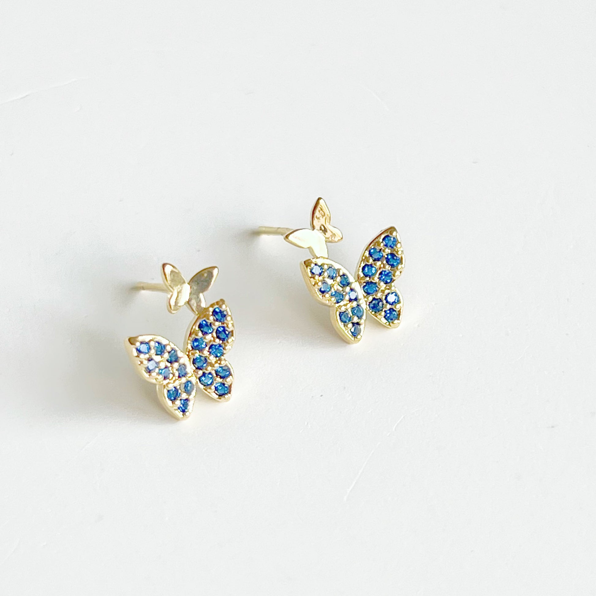 Royal Blue Crystal Butterflies Earrings-Ninaouity