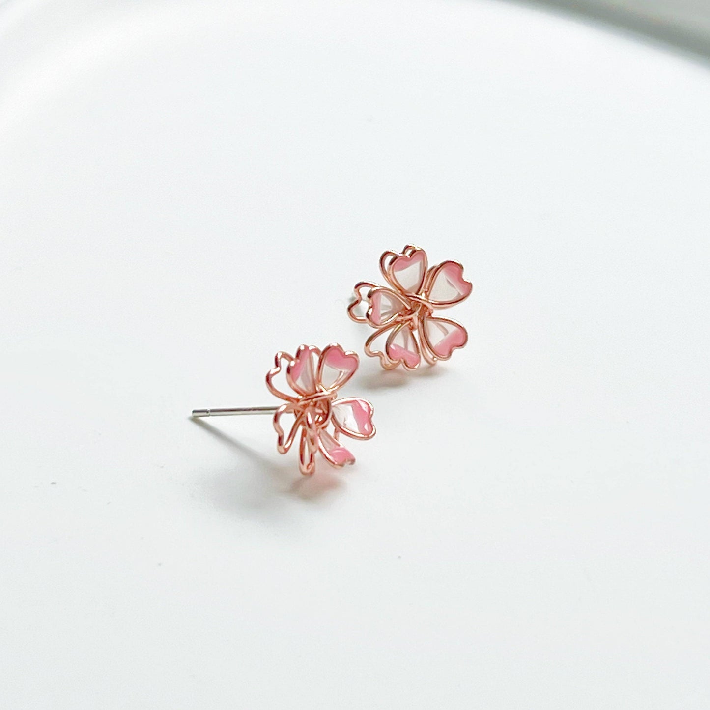 Sakura Flower Earrings - Pink Cherry Blossom Stud Earrings-Ninaouity