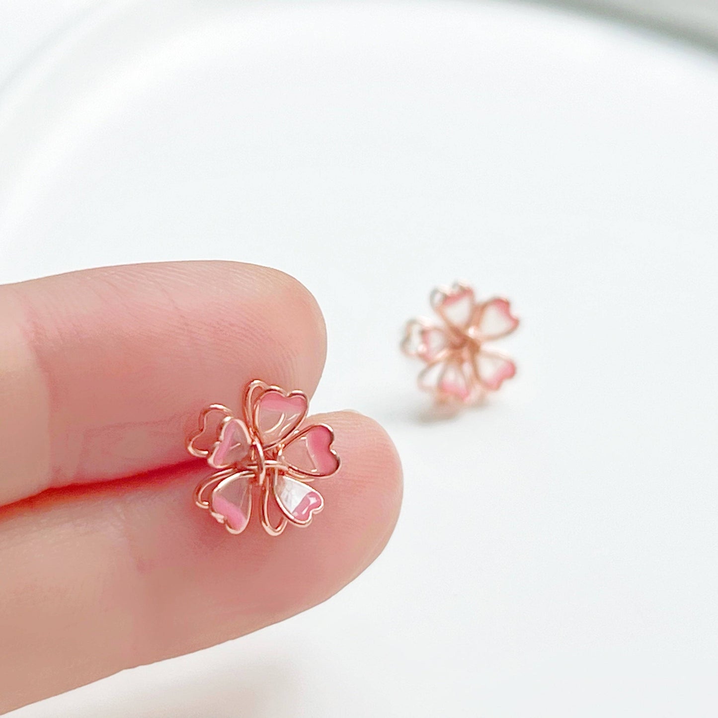 Sakura Flower Earrings - Pink Cherry Blossom Stud Earrings-Ninaouity
