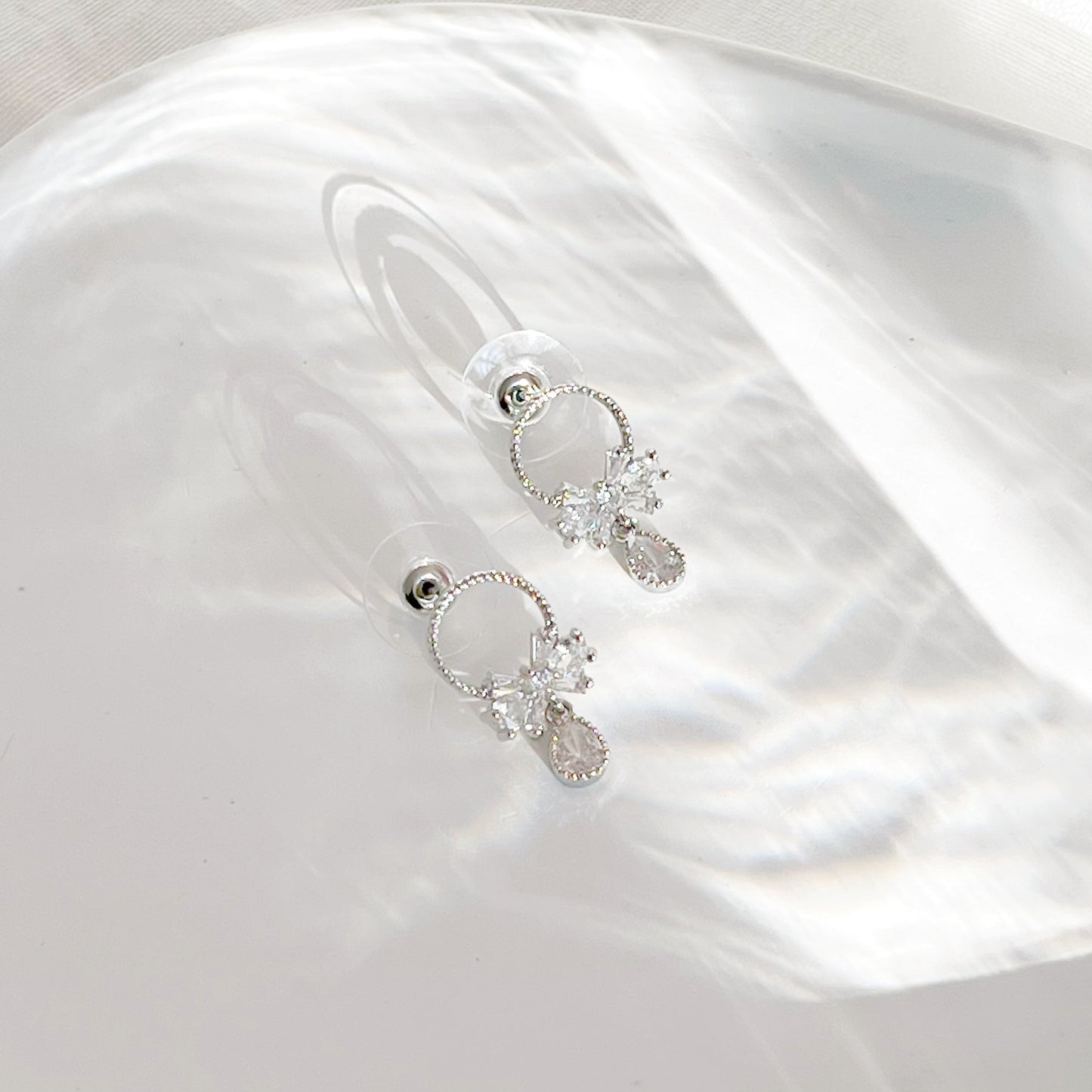 Silver Bow and Water Drop Earrings-Ninaouity