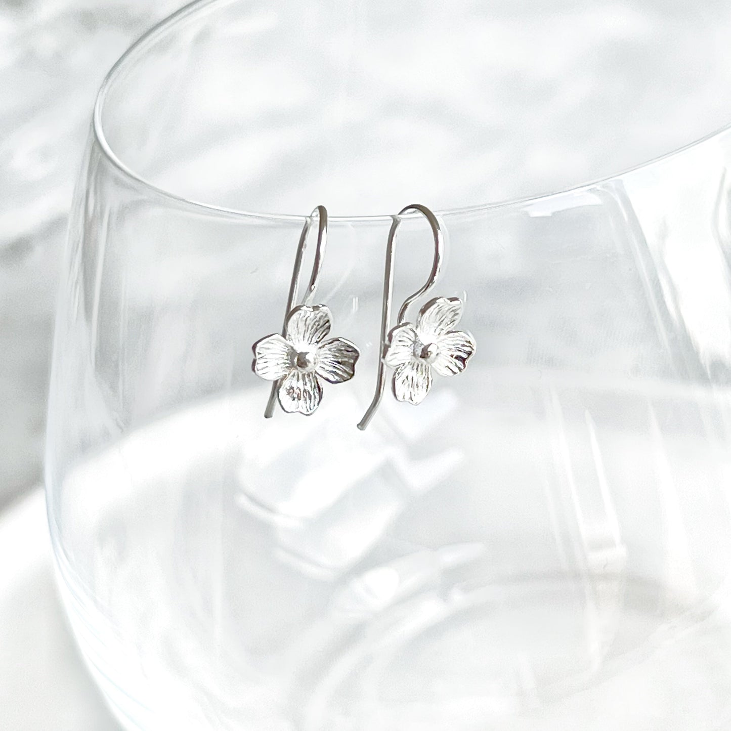 Silver Hydrangea Flower Ear Wire Earrings-Ninaouity