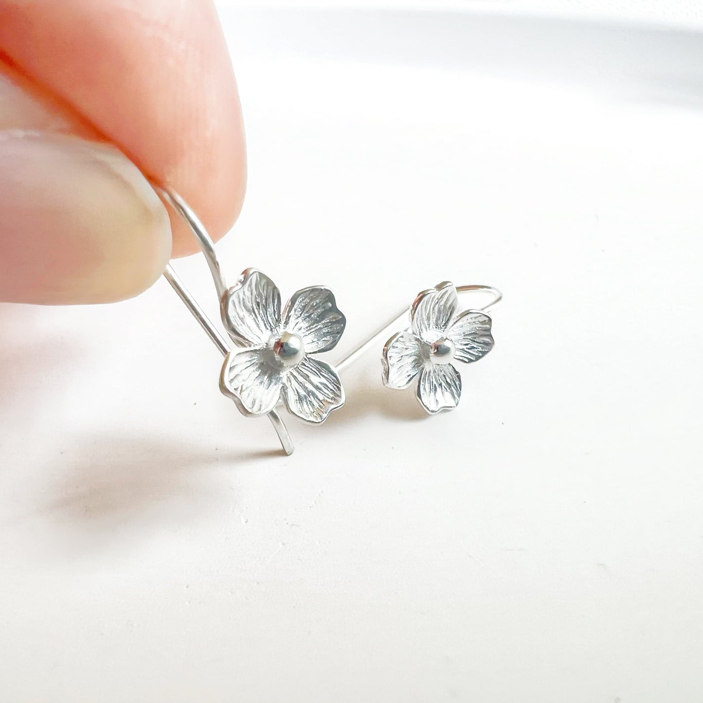 Silver Hydrangea Flower Ear Wire Earrings-Ninaouity