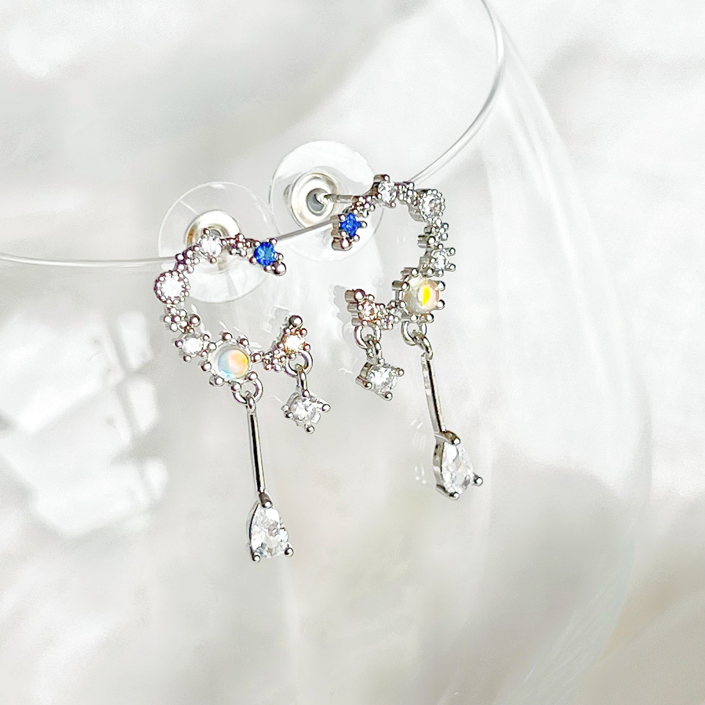Silver Moon Drop Earrings-Ninaouity