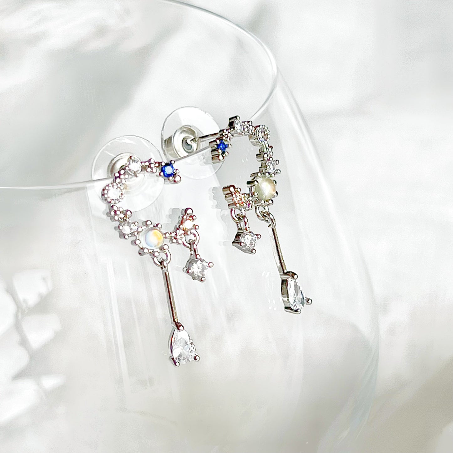 Silver Moon Drop Earrings-Ninaouity