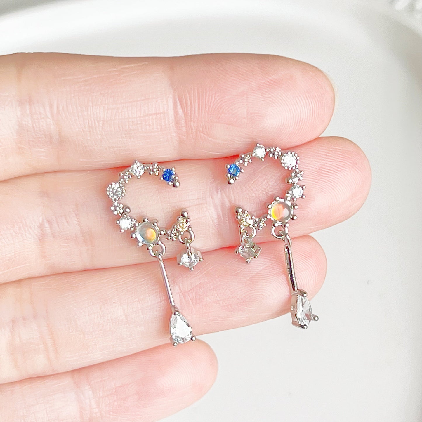 Silver Moon Drop Earrings-Ninaouity