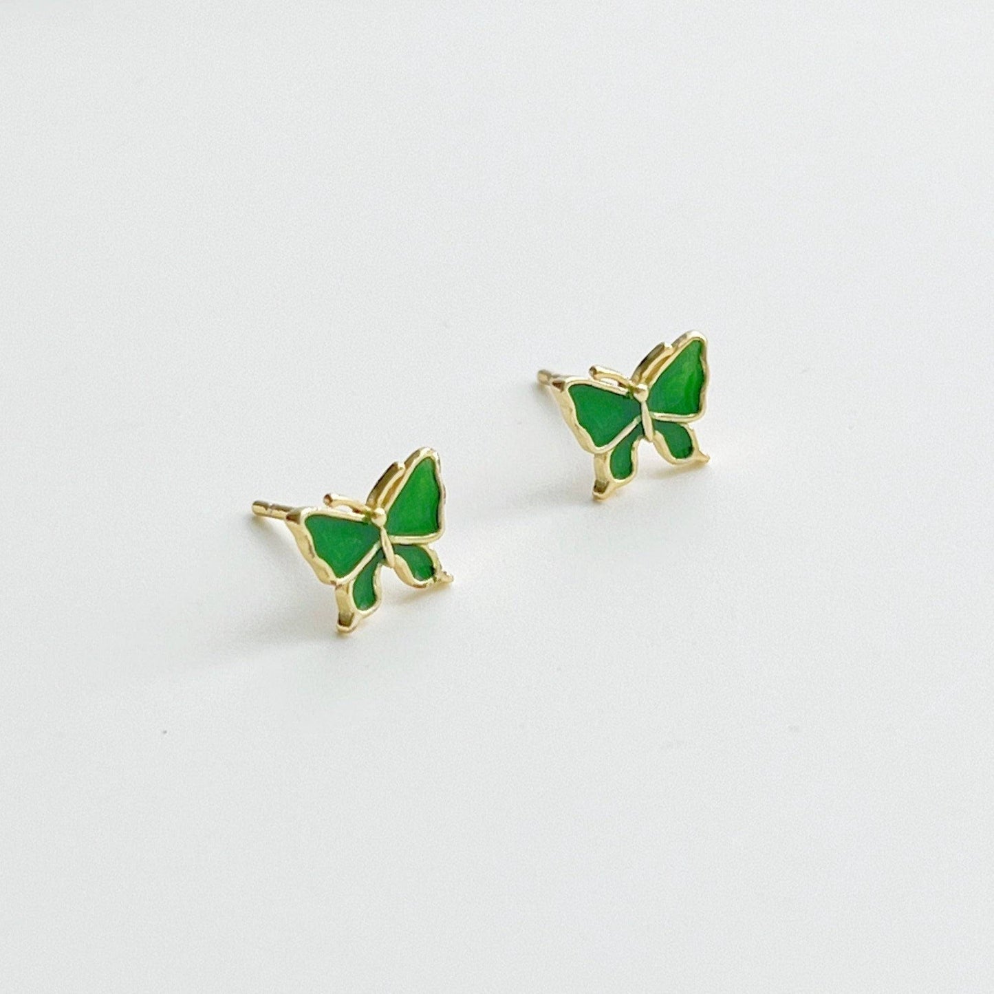 Small Emerald Green Butterfly Earrings-Ninaouity