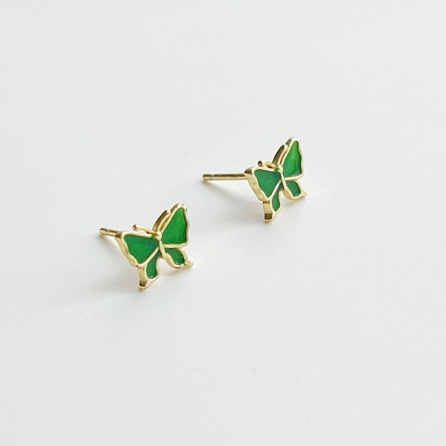 Small Emerald Green Butterfly Earrings-Ninaouity