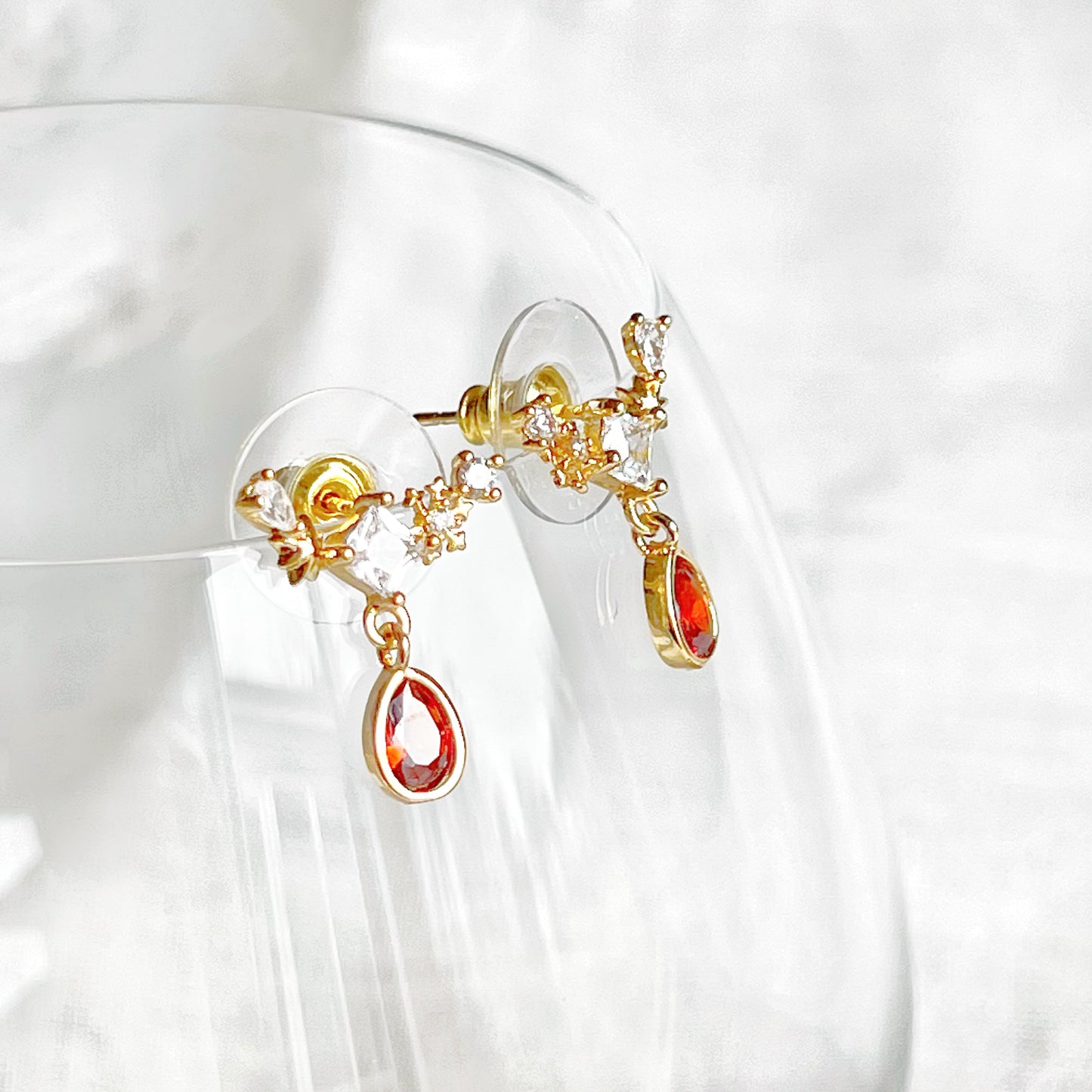 Snowflake and Red Teardrop Crystal Earrings-Ninaouity