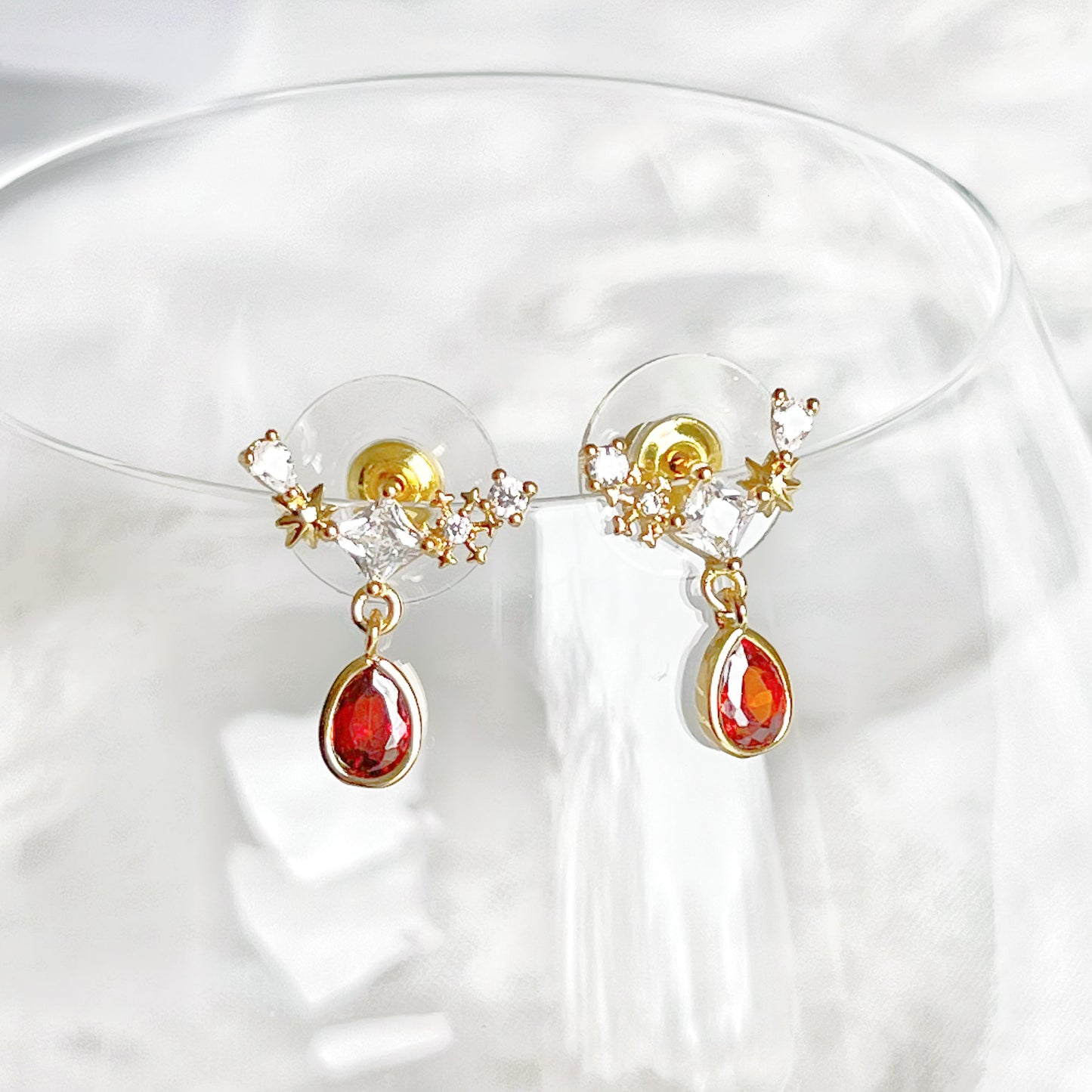 Snowflake and Red Teardrop Crystal Earrings-Ninaouity