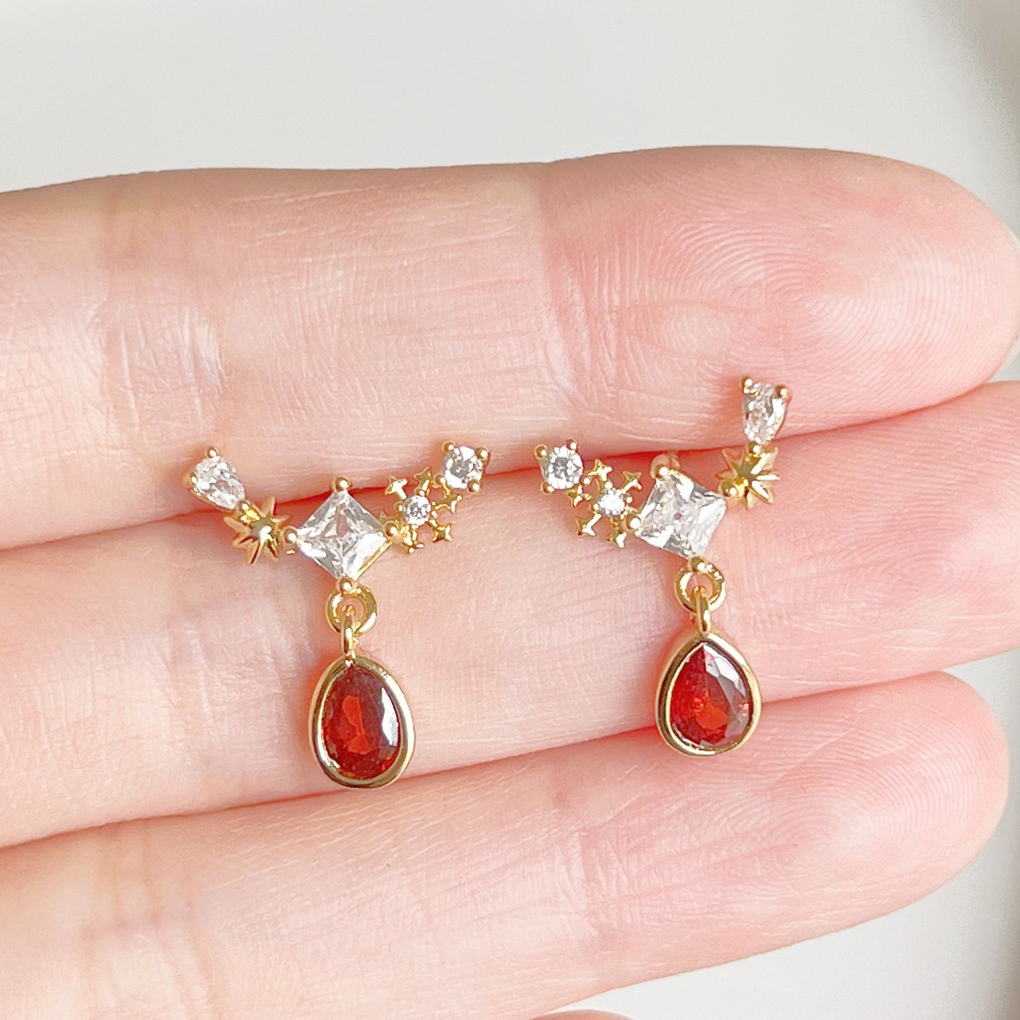 Snowflake and Red Teardrop Crystal Earrings-Ninaouity
