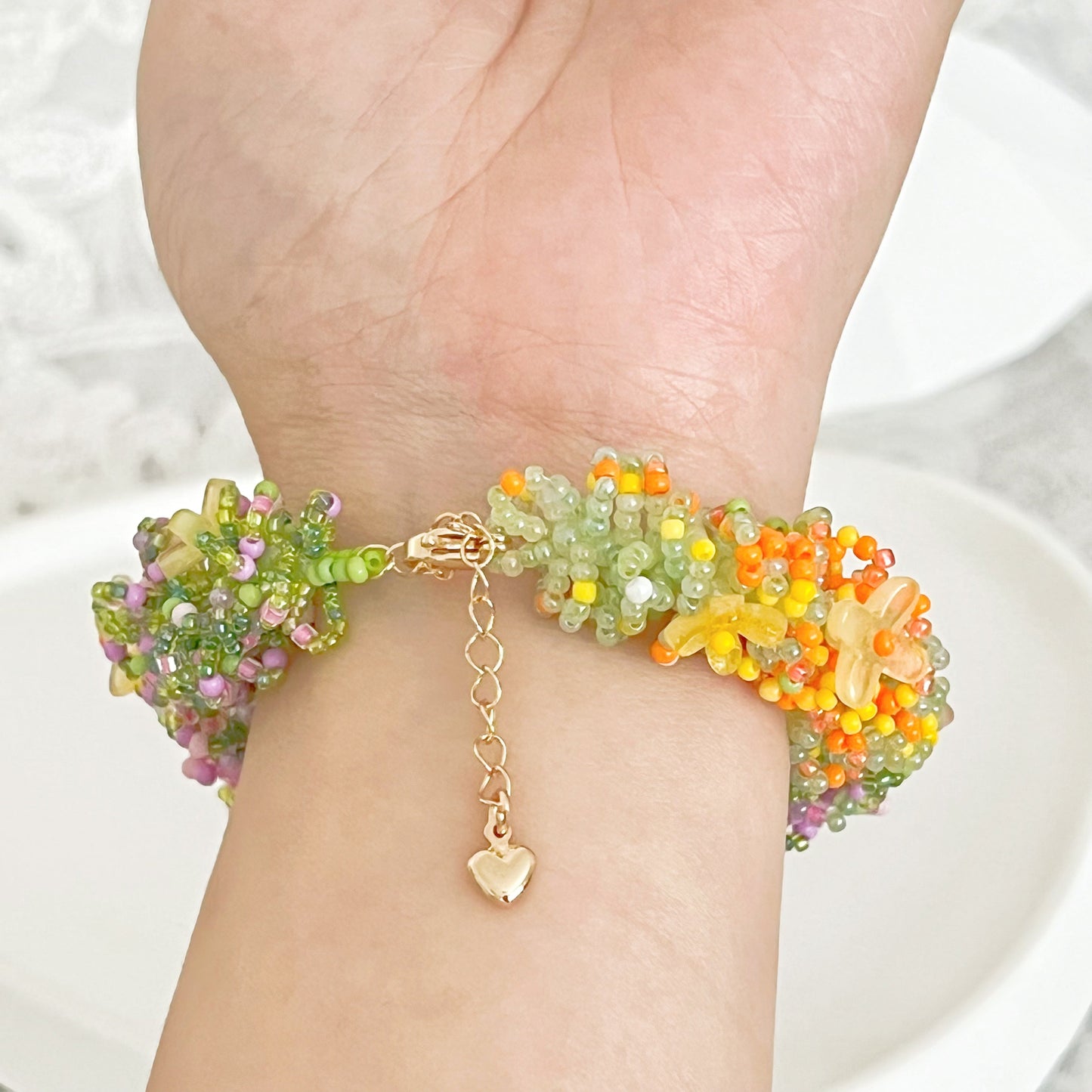 Spring Blooming Flower Beaded Statement Bracelet-Ninaouity